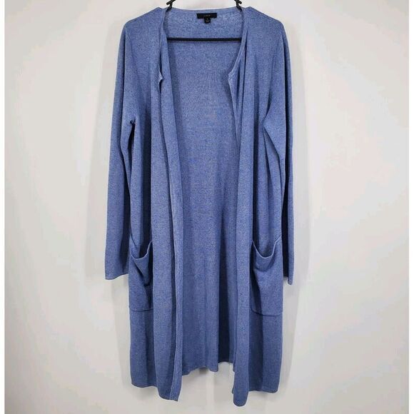J.‎ Crew Juliette Collarless Cardigan Sweater Small Blue Linen Blend AM561 - Picture 1 of 5